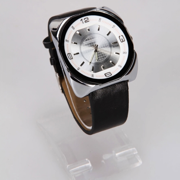 Stylish Square Dial Leather Quartz Wrist Watch - Black