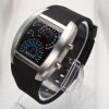 Fashionable Blue LED Light Steel Case Aviation Speedometer Analog Wrist Watch - Black