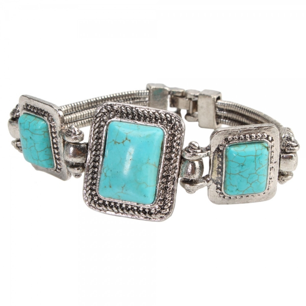 Three Rectangular Turquoise Bracelet