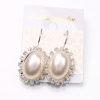 Large Oval Shaped Pearl Rhinestone Dangle Earrings