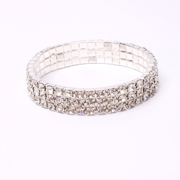 3 Rows Clear Rhinestone Stretch Bangle Bracelet